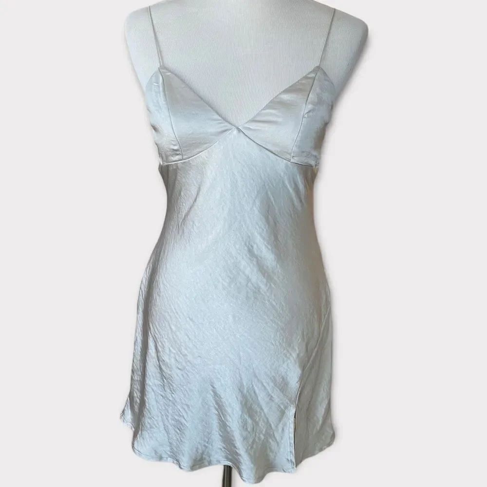 Princess Polly Silky Silver Mini Sleeveless Slip Style New Year Party look Dress